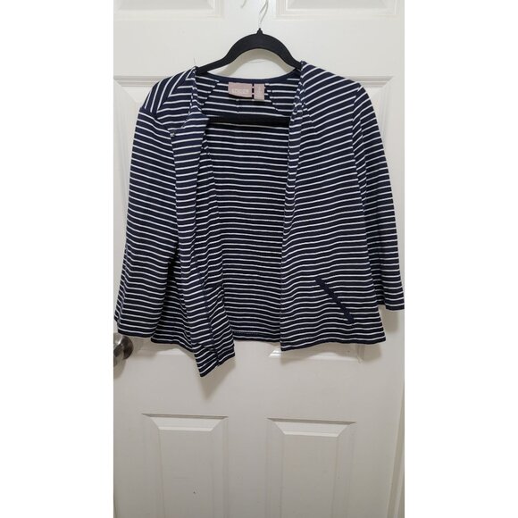 Chicos Women's Striped Jacket Size 2/L us Navy/White Cotton/Polyester Blend - Picture 3 of 8